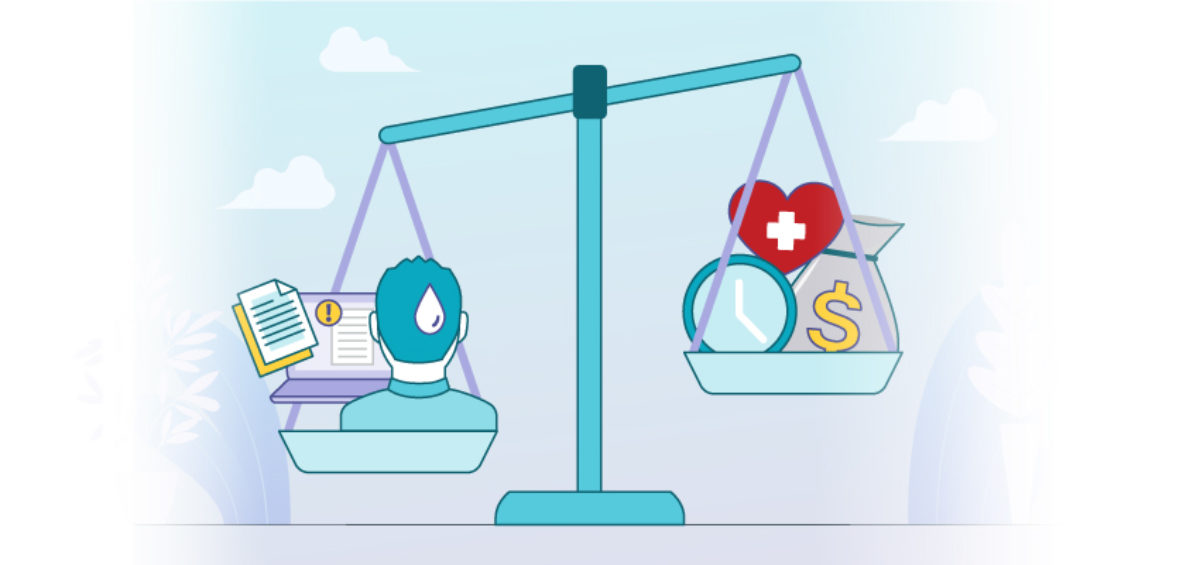 A scale weighing the advantages and disadvantages of self-insured business.