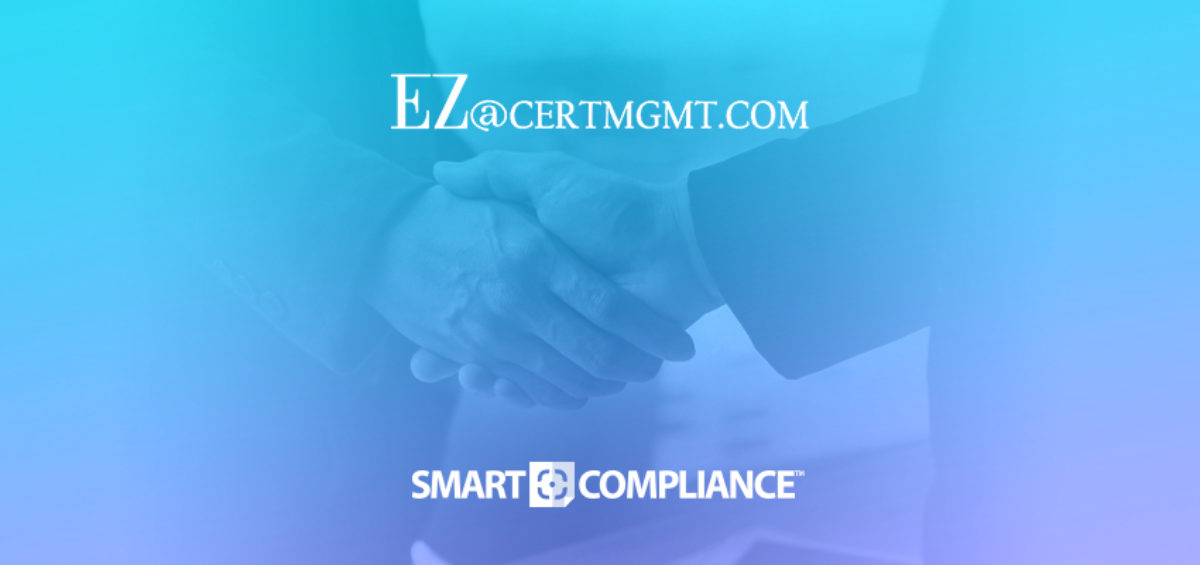 EZ Cert management shaking hand background image