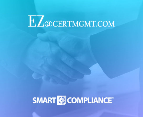EZ Cert management shaking hand background image